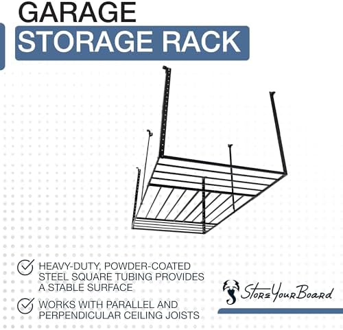 StoreYourBoard 4 x 8 Overhead Garage Storage Rack, Ceiling Shelf Overhead Organization, Heavy Duty Steel Platform Holds 700 lbs, 96 in. x 48 in. x 40 in. - Image 3