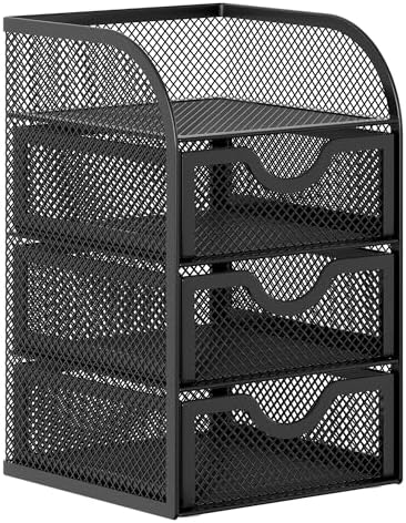 EasyPAG Mesh Desk Organizer with 3 Drawer Office Desktop Organizers and Accessories Stationery Caddy for Office, Home, Students, Black - Image 2