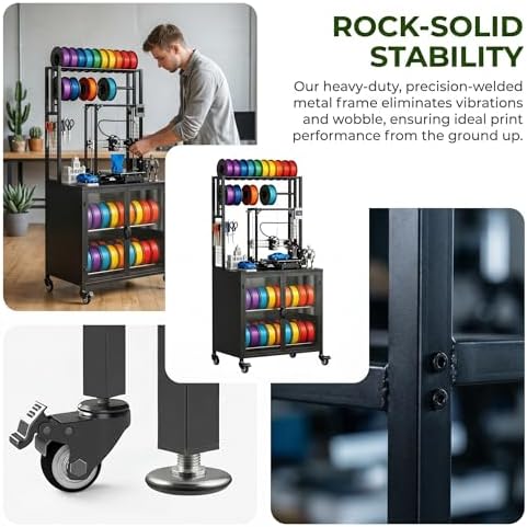 3D Printer Stand 29.5" Cabinet, Dustproof & Moisture-Proof, Rolling Black - Image 3