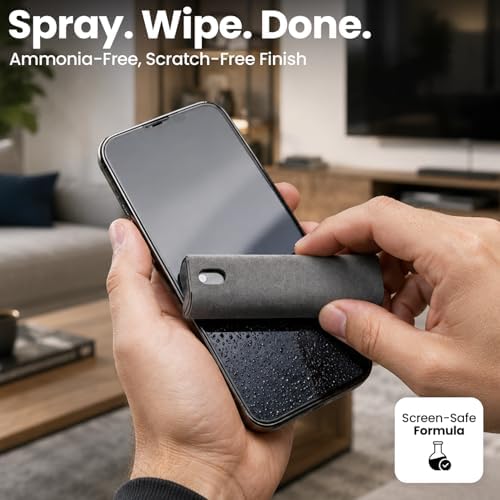 EVEO Car Screen Cleaner Spray and Wipe -2-in-1 iPhone Cleaner, iPad Screen Cleaner & Phone Screen Cleaner - Touchscreen Mist Cleaner for Laptop, Computer, MacBook and More - 2 Pack (Grey & Purple) - Image 3