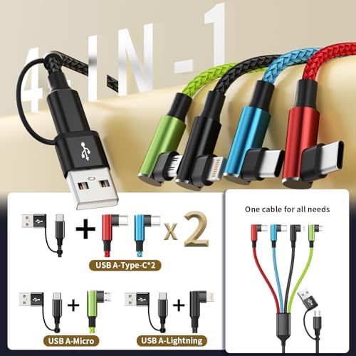 Travel Essentials 90 Degree 4 in 2 Charging Cable, 2Pack 5FT - Image 6