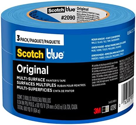 ScotchBlue Original Multi-Surface Painters Tape, 1 Inch Wide (0.94 in. x 60 Yds), 3 Rolls, Blue, Paint Tape Protects and Removes Easily, Masking Tape for Indoor and Outdoor Use (2090-24EC3) by ScotchBrand