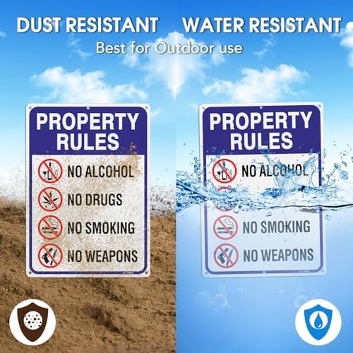 T&R Large Property Rules Sign No Alcohol No Drugs No Smoking No Weapons Sign - 14 x 10 Inches Rust Free .040 Aluminum Reflective - UV Protected, Waterproof and Fade Resistant - 6 Pre-drilled Holes - Image 4