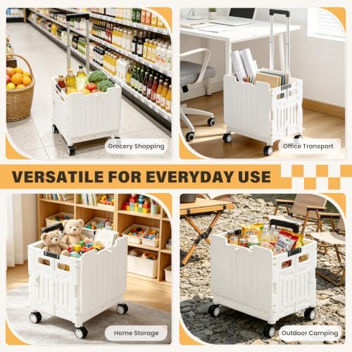 SUNALLY Folding Utility Cart Rolling Crate Handcart Shopping Trolley, White - Image 7