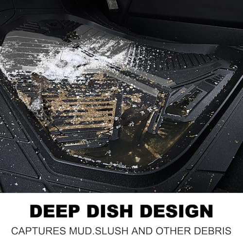 CAR PASS Heavy Duty Rubber Car Mats, Deep-Dish Car Floor Mats All Weather, Universal Two-Tone Trim-to-Fit for SUVs Trucks Sedans, Waterproof Anti-Slip, 3 Pieces V12 Black and Charcoal - Image 4