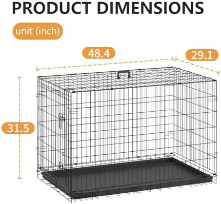 FDW | 48" Foldable Metal Dog Crate | Dark Black | Cage for XL Dogs - Image 6