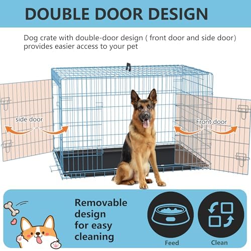 FDW | 48" Foldable Metal Dog Crate | Blue | Cage for XL Dogs - Image 4