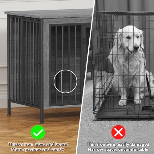 EasyCom 63" Dog Crate Furniture for 1 or 2 Dogs, 20-35 Pounds, Dark Grey - Image 7