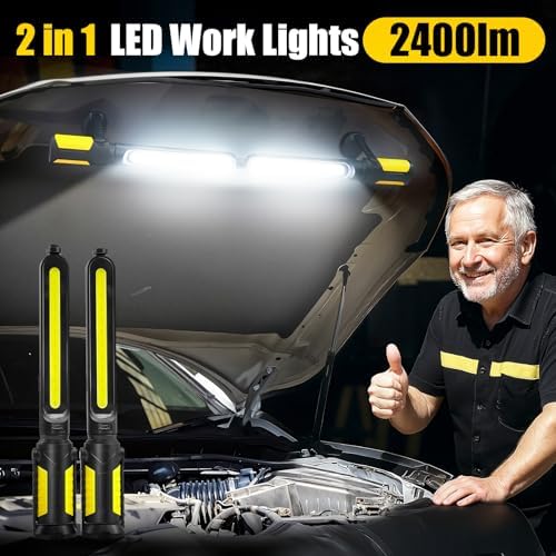 SYLSTAR Work Light for Mechanic, 2400LM LED, 4400mAh Rechargeable, Magnetic, Underhood Work Light with Hooks for Car Repairing, Job site, Garage, Workshop, Emergency(Yellow) - Image 2
