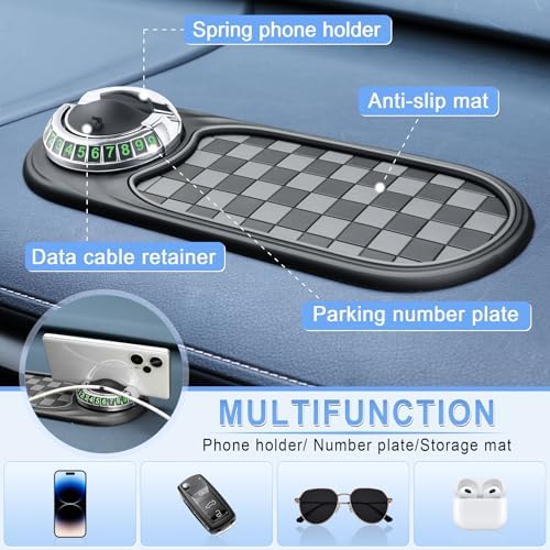 LivTee Multifunction Car Anti-Slip Mat, 360° Rotatable Multifunctional Car Dashboard Mobile Phone Holder with Temporary Parking Number, Universal Dashboard Accessories for Organized Storage(BG-Silver) - Image 3