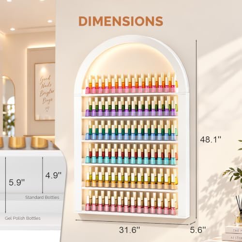 OmySalon Nail Polish & Gel Powder Rack With Led Lighting, White Wall Shelf - Image 4