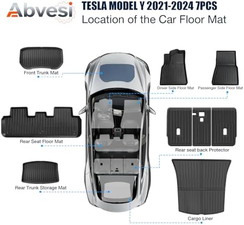 All Weather Floor Mats Custom Fit Tesla Model Y 2021-2024 5-Seater, TPE Waterproof Odorless Car Mats Set with Rear Seat Back Protector Interior Accessories (7PCS) - Image 2
