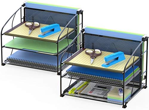 Simple Houseware 3-Tier Desk Organizer with Sliding Drawer, Black, 2-Pack by SimpleHouseware
