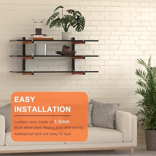 Riciakik Lumber Rack Wall Mount, Lumber Storage Rack, Heavy Duty Wood Storage Racks with 6-Level System, 720 lb Sturdy Garage Wood Organizer, Orange Lumber Metal Racks for Indoor and Outdoor (4 PACK) - Image 6