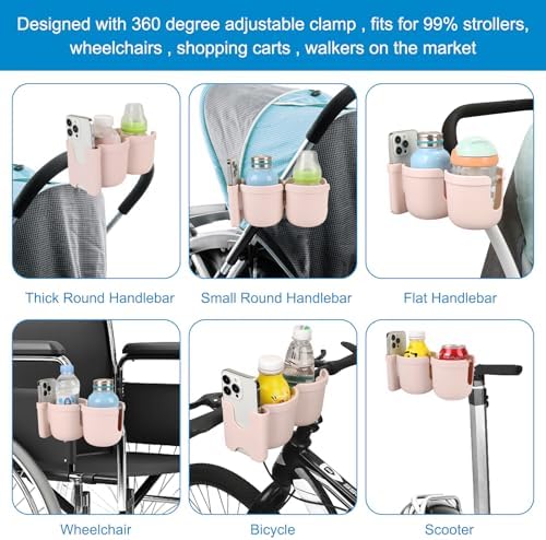Accmor Stroller Cup Holder with Phone Holder, Bike Cup Holder, Walker Scooter Wheelchair Cup Holder Attachment, Universal Cup Holder for Uppababy Graco Strollers - Image 6