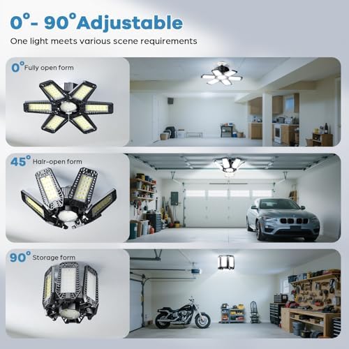 8 Pack Garage Light - 180W 18000 LM 6500K Deformable Garage Lights Ceiling LED with 6+1 Adjustable Panels, Shop Lights E26/E27 Screw Socket for workshops, Parking, Basement, Storage Room - Image 5