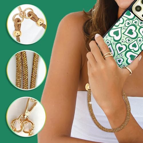 Crystal Phone Strap Crossbody and Wrist Lanyard, Anti Theft Layered & Wrist Strap Cell Phone Neck for Women - Image 3