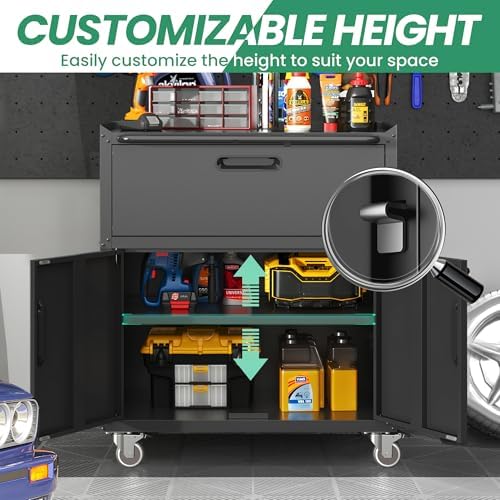 8-Piece Heavy Duty Steel Garage Cabinet System | All-in-One Modular Garage Cabinet Set for Ultimate Workshop Organization | Easy Assembly Garage Storage Cabinets & Tool Bench (Black) - Image 6