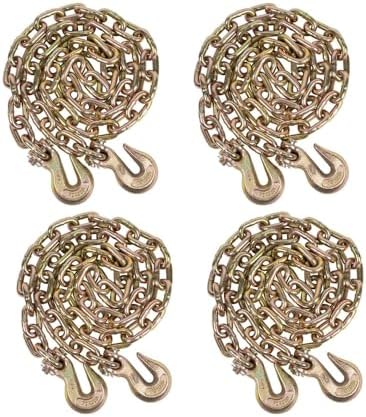 Mytee Products 4 Pack 3/8 Inch x 16 FT Grade 70 Binder Chain with Clevis Grab Hooks - G70 Transport Tow Chain - 6,600 Lbs Working Load Limit by MyteeProducts