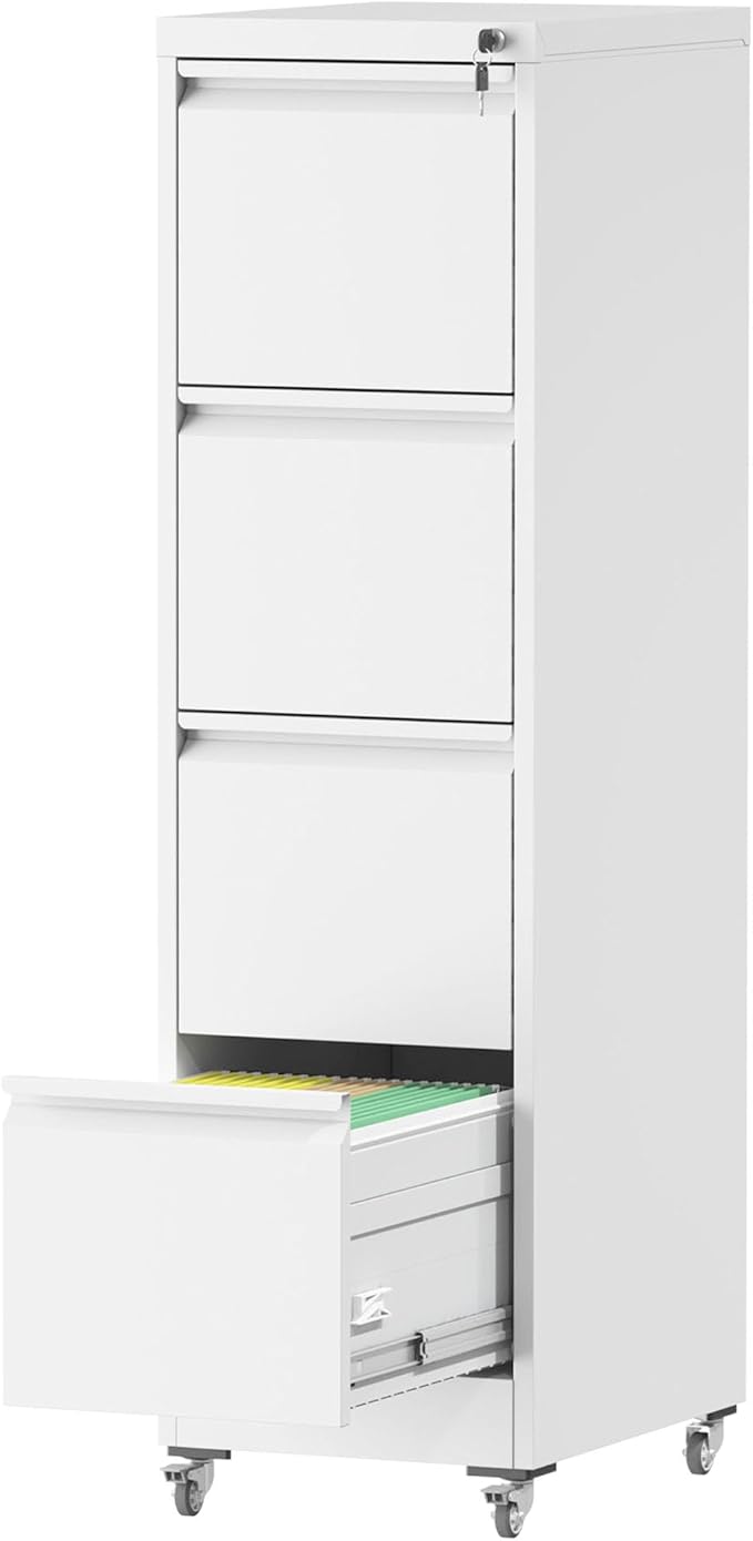 File Cabinet with Lock, 4 Drawers Filing Cabient with Wheel, Steel Vertical by Unknown