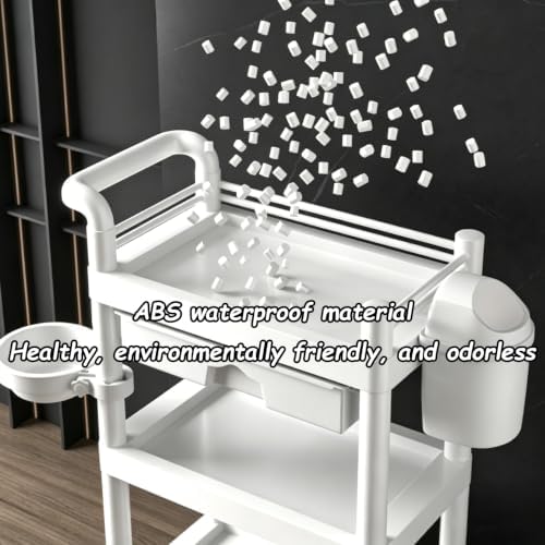 3-Tier Mobile Rolling Trolley with Waterproof ABS Drawers, Storage Rack & Trash Can, Ideal for Salons, Spas, Hospitals & Bathrooms - Versatile Organization Solution - Image 3