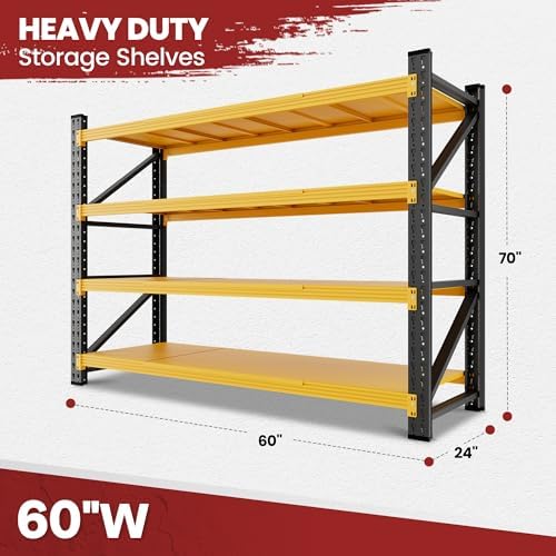 60" Wide Storage Shelves, 5000LBS Garage Shelving Heavy Duty, Standing Shelf Units, 4 Tier Metal Adjustable Storage Shelving Rack for Shop Warehouse Basement, 60'' W x 24''D x 70'' H - Image 3