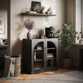 BELLEZE Modular Sideboard with Arched Glass Door, Accent Display Buffet Cabinet with Storage and Adjustable Shelves,Classic Modern Credenza for Living Room Kitchen Entryway (Ebony) by BELLEZE