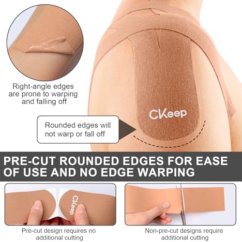 CKeep Kinesiology Tape precut Strips, 40 Count Elastic k Tape, Beige - Image 2