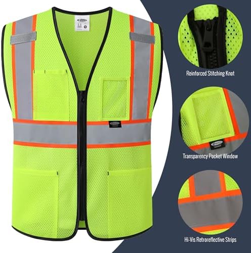 JKSafety Safety Vest for men women Hi Vis Vest with Pockets and Zipper High Visibility Construction Vests BX310 - Image 3