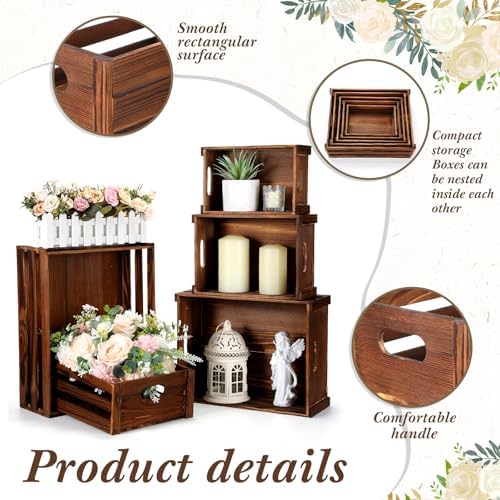 CroBlissful 5 Pack Wooden Crates for Display Rustic Nesting Crates, Brown - Image 4