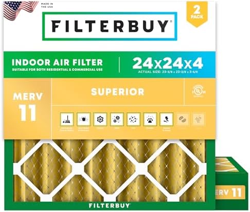 Filterbuy 24x24x4 Air Filter MERV 11 Pet & Allergy Defense (2-Pack) by Filterbuy