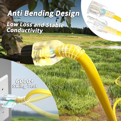 PlugSaf 25FT 12 Gauge Extension Cord, Heavy Duty Extension Cord, Yellow - Image 2
