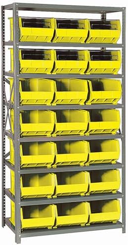 Quantum Storage Systems QSBU-255YL Giant Open Hopper Steel Shelving System, 18" D x 36" W x 75" H, with 8 Shelves and 21 QUS255 Bins, Yellow by QuantumStorageSystems