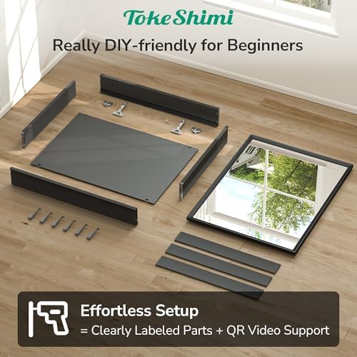 TokeShimi 30 x 26 Medicine Cabinet Mirror for Bathroom, Assembly Required, Black Recessed Medicine Cabinet with Mirror, Stepless Adjustable Shelves, Beveled Aluminum Frame, Tempered Glass - Image 3