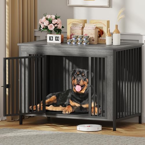 EasyCom 47.24" Dog Crate Furniture for 1 or 2 Dogs, 65-92 Pounds, Dark Grey by EasyCom