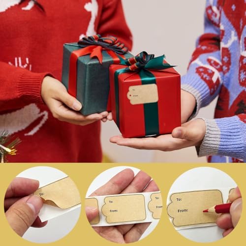Christmas Gift Tag Stickers, 1000pcs to and from Gift Tag Stickers Brown Kraft Self-Adhesive Gifts Name Tags Sticker Labels for Christmas Holiday Present Sticker,1.2" x 2" - Image 3
