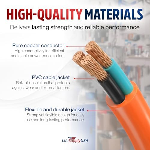 6ft Outdoor/Indoor Extension Cord 12/3 Gauge Extra Heavy Duty 3 Prong SJTW, Waterproof, Flexible Cold-Resistant Long Power Cord,15A 125V 1875W, Orange by LifeSupplyUSA - Image 4