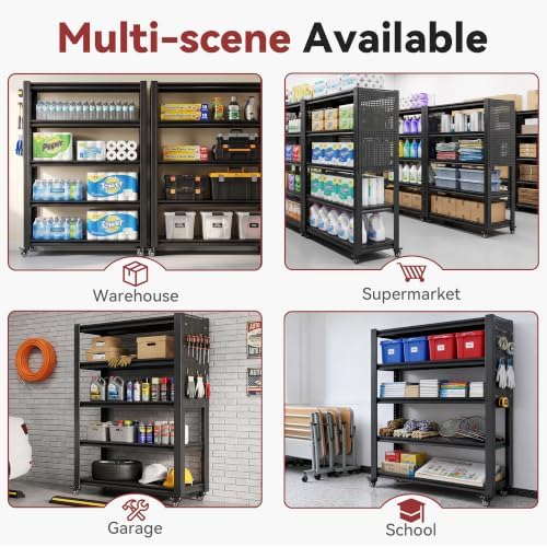78" H x 47.2" W x 18" D Garage Storage Shelves with Wheels and Pegboard - Image 4