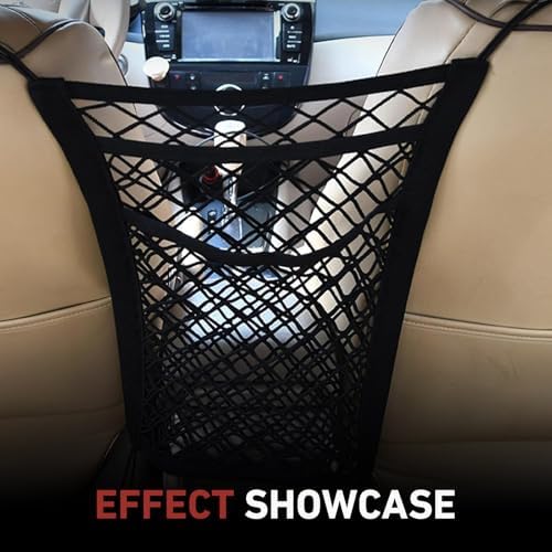 3-Layer Car Mesh Organizer, Front Seat Back Net Bag, Stretchable Kid Dog Car Net Barrier Pet Divider Storage, Universal Hanging Storage Netting Pouch for Most Auto, Sedan, SUV - Image 6