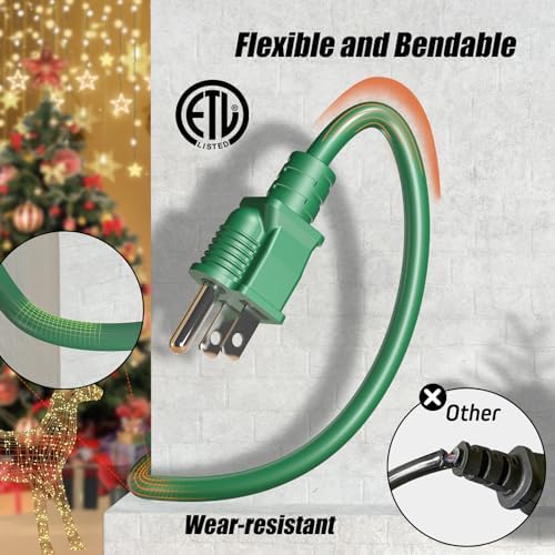 Eversimpleinc 50FT Outdoor Extension Cord with 6 Outlets Evenly Spaced··, with Waterproof Cover, Ideal for Outdoor Decoration Lawn Patio Lights, 16AWG/3C SJTW, ETL Listed - Image 6