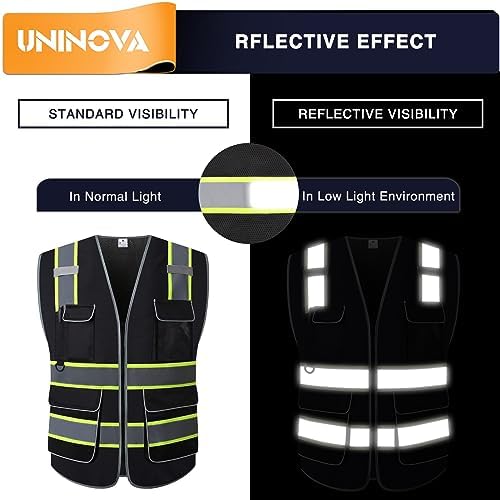 High Visibility Safety Vest - Multi Pockets Reflective Mesh Breathable Workwear, ANSI/ISEA Standards (4X-5X, Black Mesh-02) - Image 3