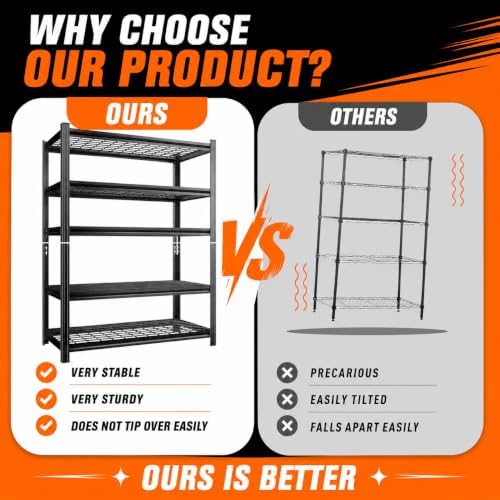 Garage Shelving, 5-Tier Heavy Duty Metal Storage Shelves, 3000 LBSAdjustable Storage Rack for Garage, Warehouse, Basement, 35.4" W x 17.7" D x 72" H - Image 4