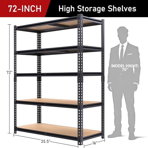 72" H Garage Storage Shelves,Storage Shelves Heavy Duty,2400LBS Metal Shelving Units,Adjustable Garage Shelving Heavy Duty for Garage Storage,Warehouse,16"x35.5"x72 - Image 3