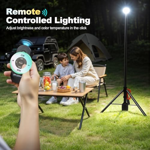 SYLSTAR 360° Rechargeable Work Light with Remote &Telescopic Stand (8.4Ft), 3000LM Ultra Bright 3CCT Dimmable, 6000mAh Battery, Portable Camping Light for Jobsite Workshop Sports Emergencies - Image 5