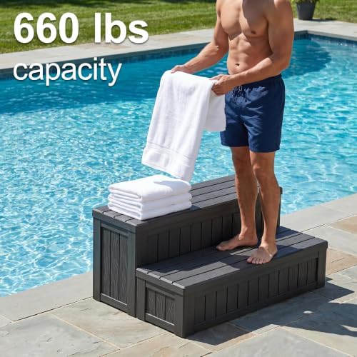 Plastic Hot Tub Steps with Storage, Spa Steps Outdoor Stairs, 36.6 Inches Long - Non-Slip All Weather Top & Feet, 32 Gallon Capacity, Waterproof for Porch/RV/Deck, Sturdy Plastic Frame, Black - Image 4