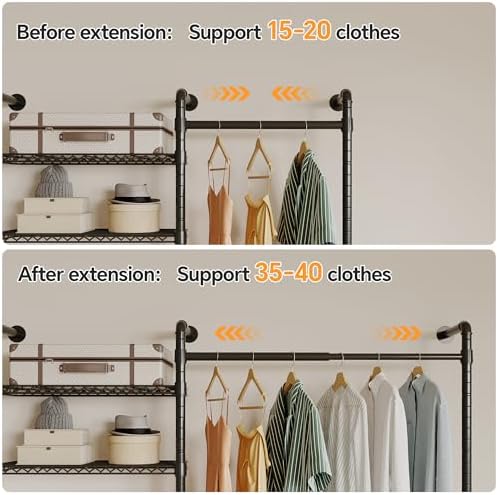 Higeego W5 Industrial Pipe Clothes Rack, Heavy Duty Clothing Rack, Black - Image 4