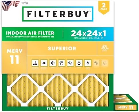 Filterbuy 24x24x1 Air Filter MERV 11 Pet & Allergy Defense (2-Pack) by Filterbuy