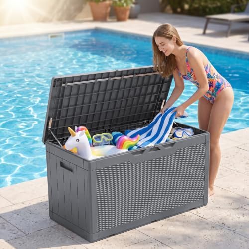 JUMMICO 100 Gallon with Cushion Deck Box, Waterproof Outdoor Storage Box - Image 5