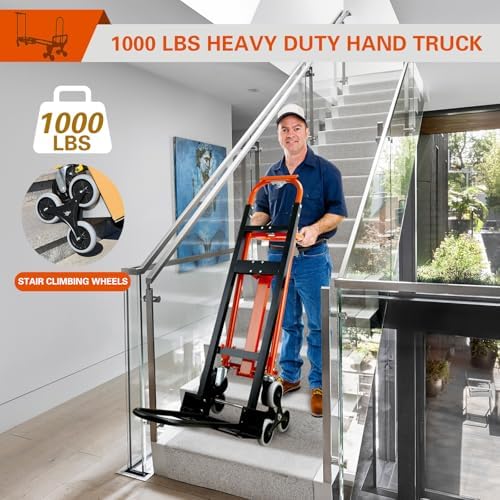 3 in 1 Stair Climbing Dolly Cart with Wheels,1000LBS(Orange) - Image 5