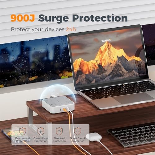 TESSAN Surge Protector Flat Extension Cord 5Ft, Flat Plug Power Strip - Image 3